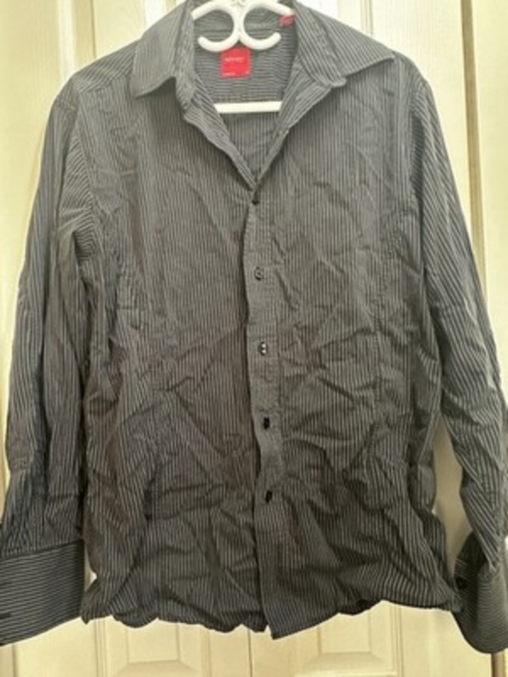 Report Collection Men's Black Pinstripe Stretch Button-Down Shirt #38